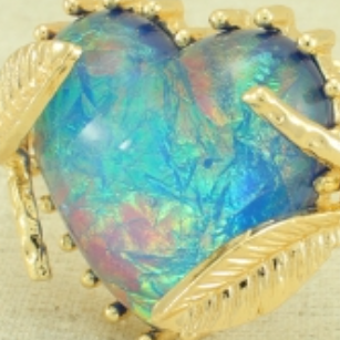 Hinged Gold Bracelet with Iridescent Turquoise Heart