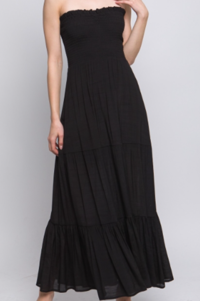 Smock Top Long Tiered Dress in Black