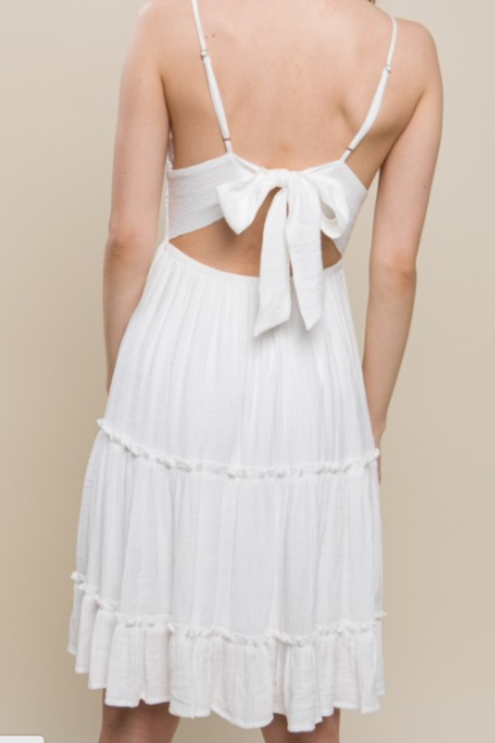 Lace Design Tiered Short Dress in White