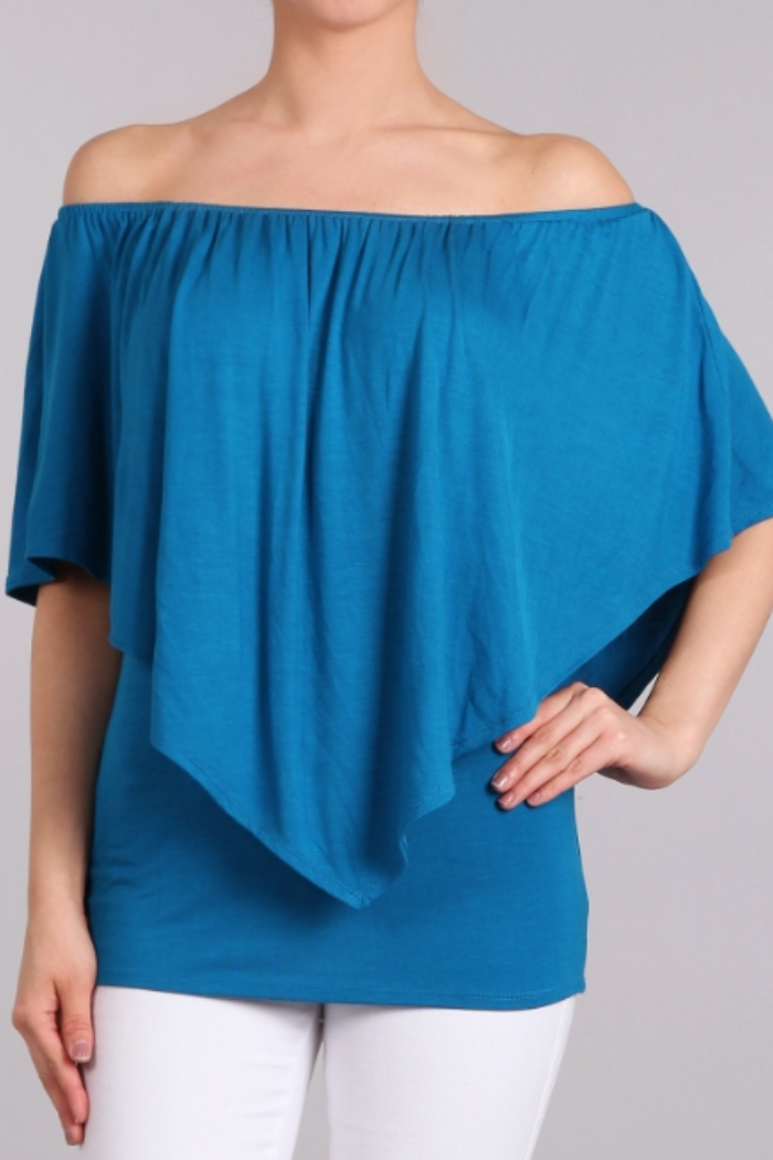 Convertible Neckline Top - Pacific Blue