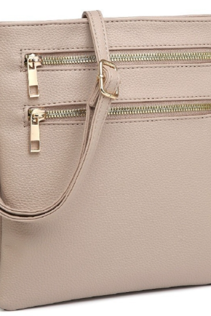 Fashion Zip Pocket Crossbody Bag in Beige