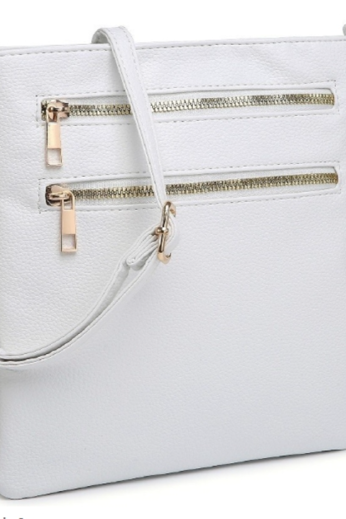 Fashion Zip Pocket Crossbody Bag in White