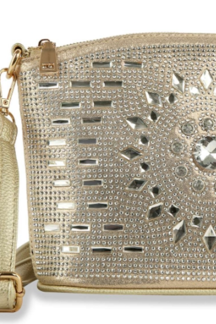 Rhinestone Design Crossbody Sling in Gold