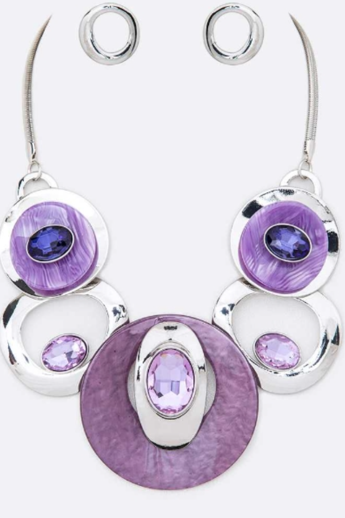 Passion Purple Crystal Hoops Statement Necklace Set