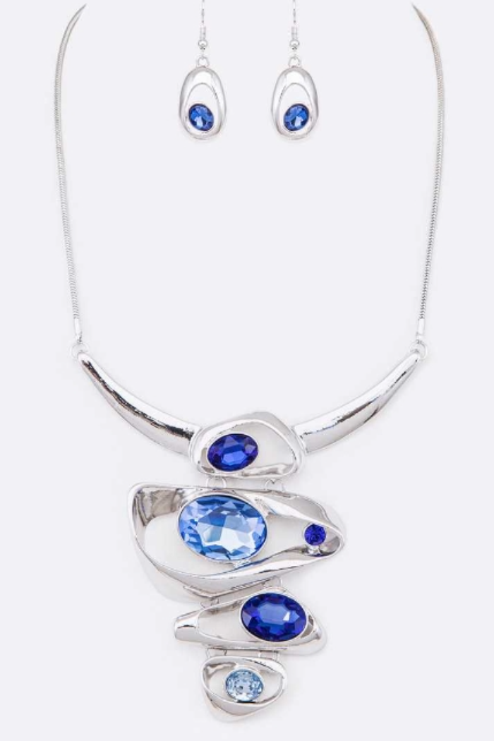 Crystal Art Decor Statement Necklace - Blue Crystals