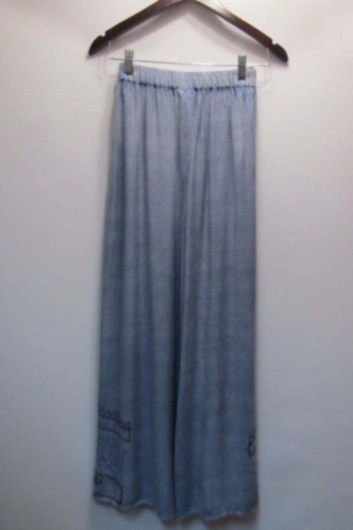 Embroidered Rayon Pull-On Wrap Pant - Blue
