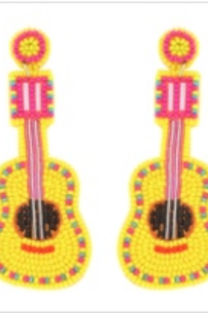 Seed Bead Yellow Guitar Drop Post Earrings