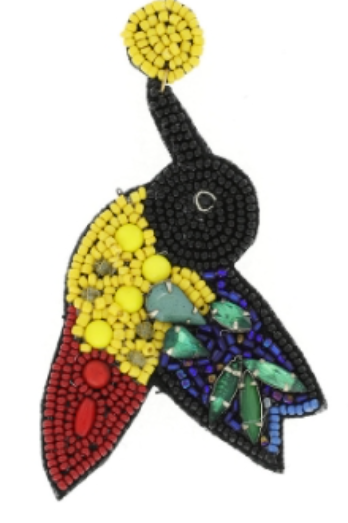 Hummingbird Multicolor Seed Beads Large Drop Post Earrings