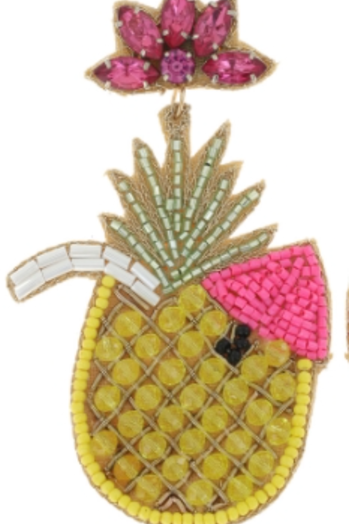 Pina Colada Cocktail Seed Bead Drop Post Earrings