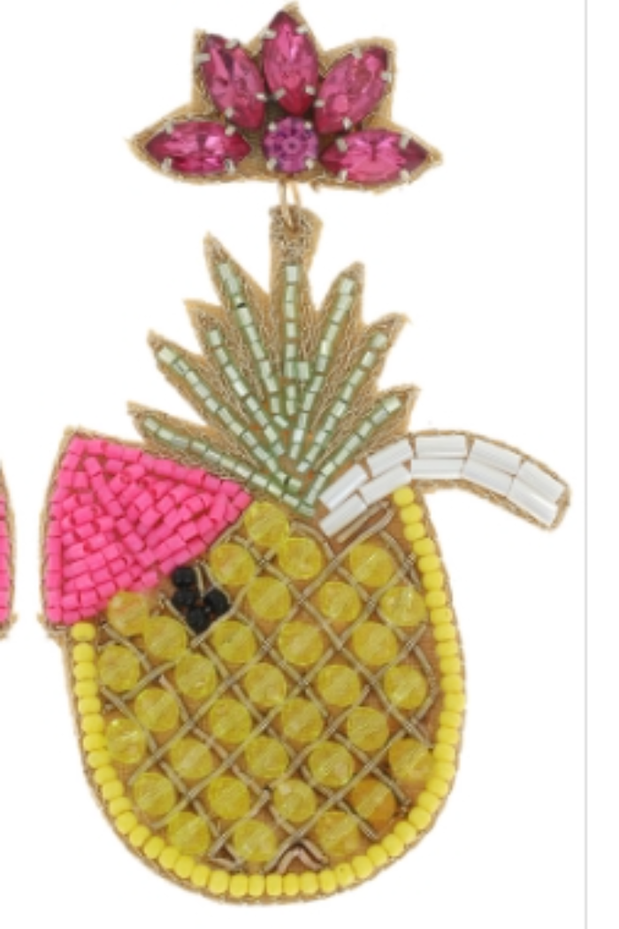 Pina Colada Cocktail Seed Bead Drop Post Earrings