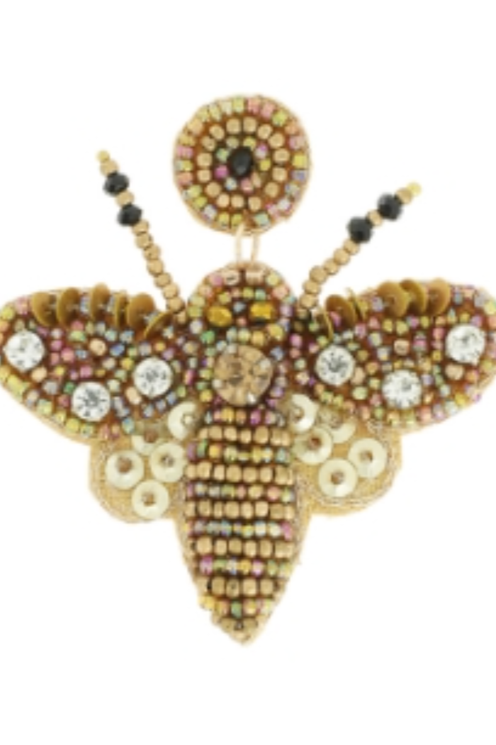 Gold Seed Bead Bee Drop Post Earring
