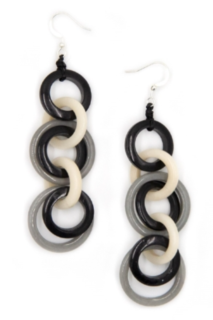 Organic Tagua Olivia Earrings - Onyx Combo