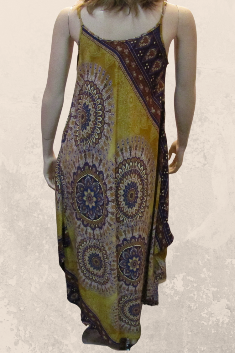 Mandala Print Sleeveless Midi Dress - Mustard Print