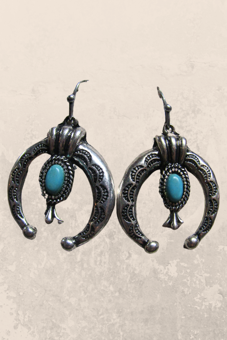 Squash Blossom Necklace & Earrings Set with Turquoise Stones.