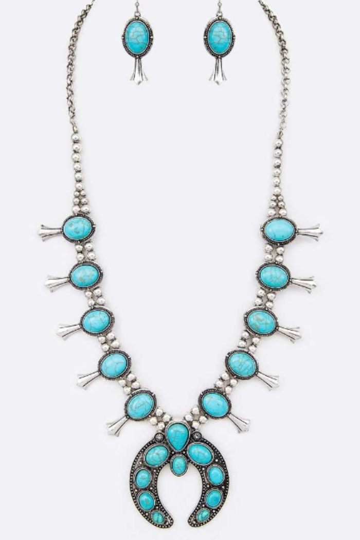 Squash Blossom Turquoise Western Necklace Set