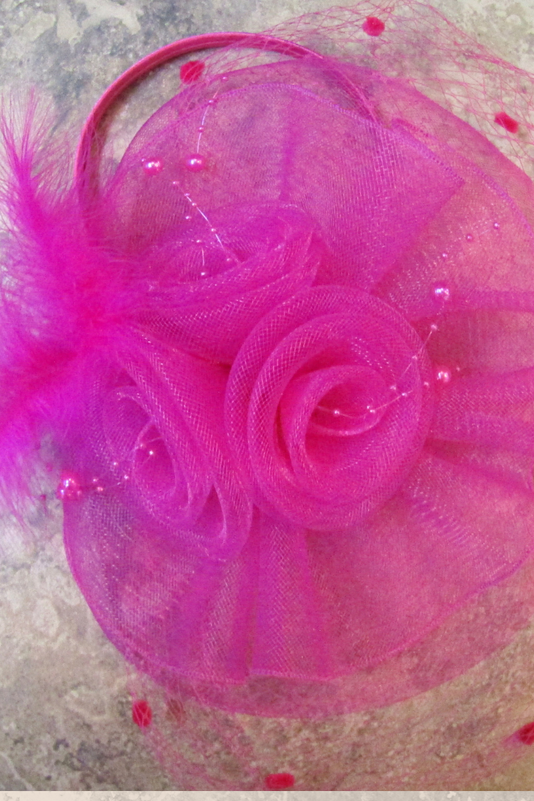 Mesh Floral Organza Fascinator in Fuchsia
