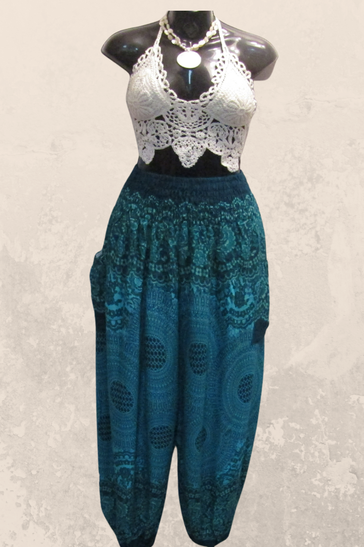 Mandala Print Harem Pant in Teal Green