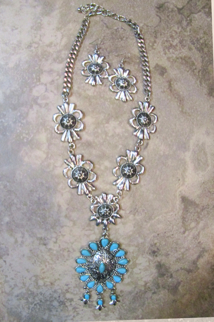Squash Blossom Turquoise Necklace Set
