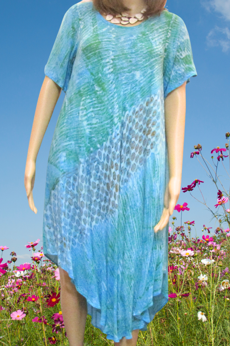Turquoise Tie Dye with Sleeve Bias Cut Dress
