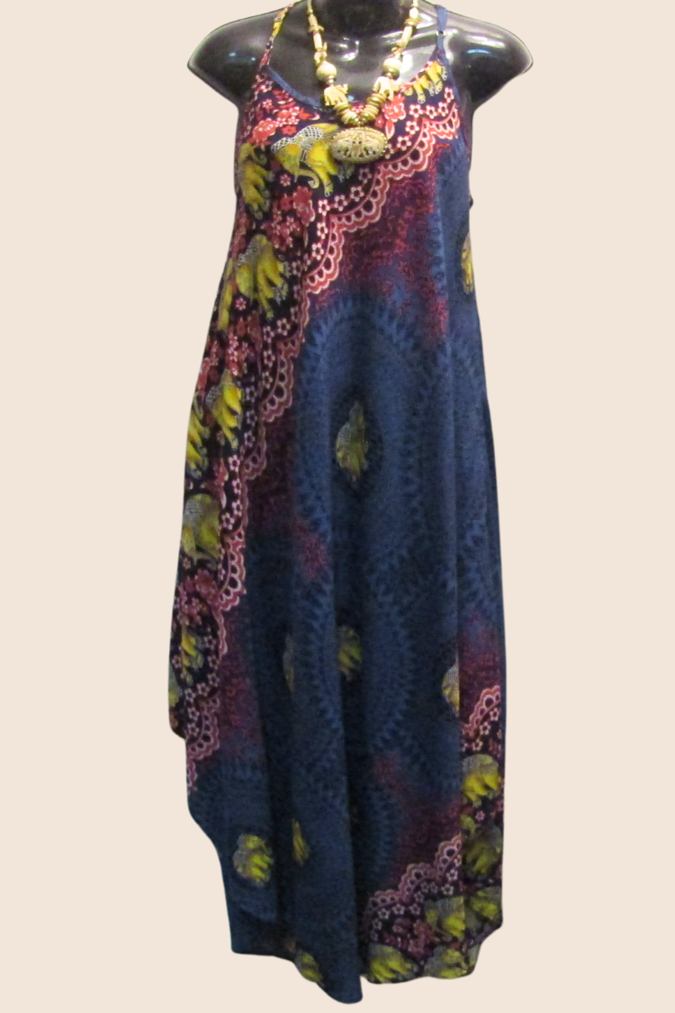 Mandala Print Sleeveless Midi Dress - Denim/Pink