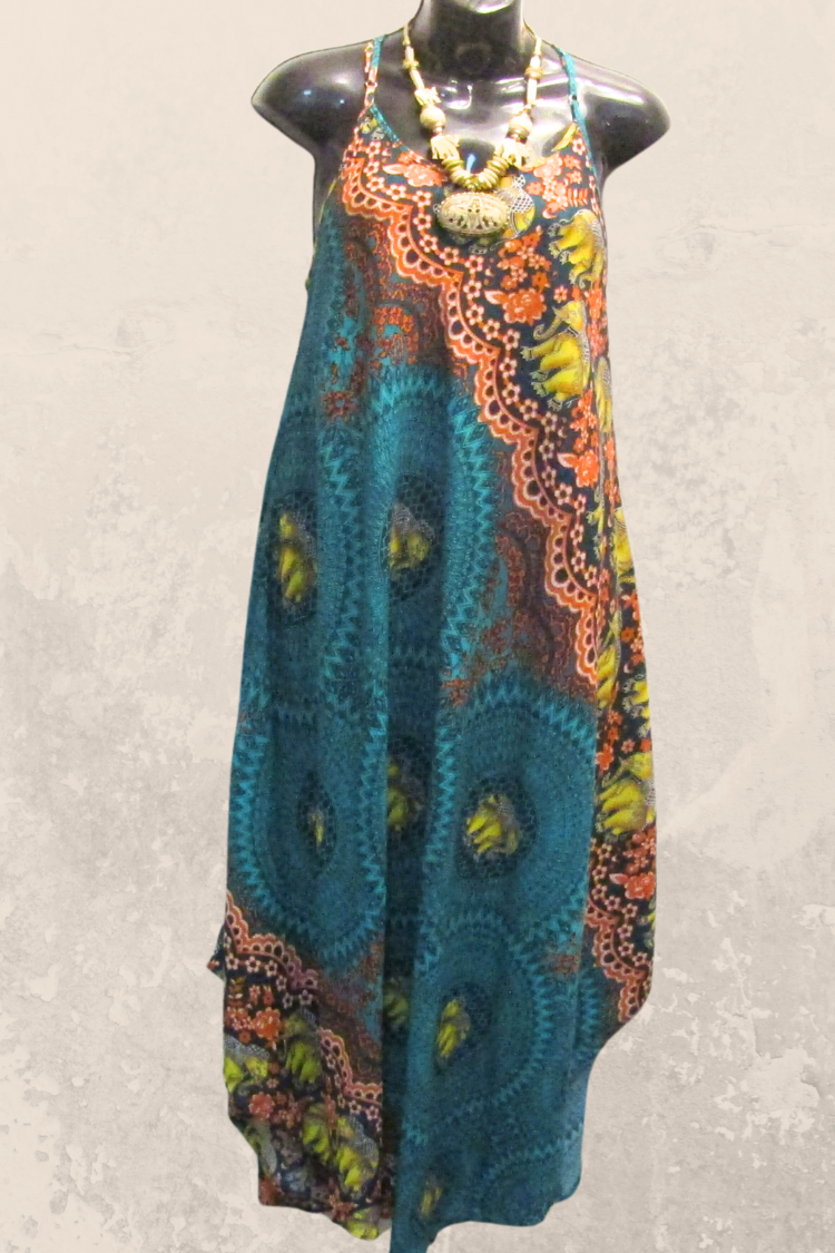 Mandala Print Sleeveless Midi Dress - Orange Teal