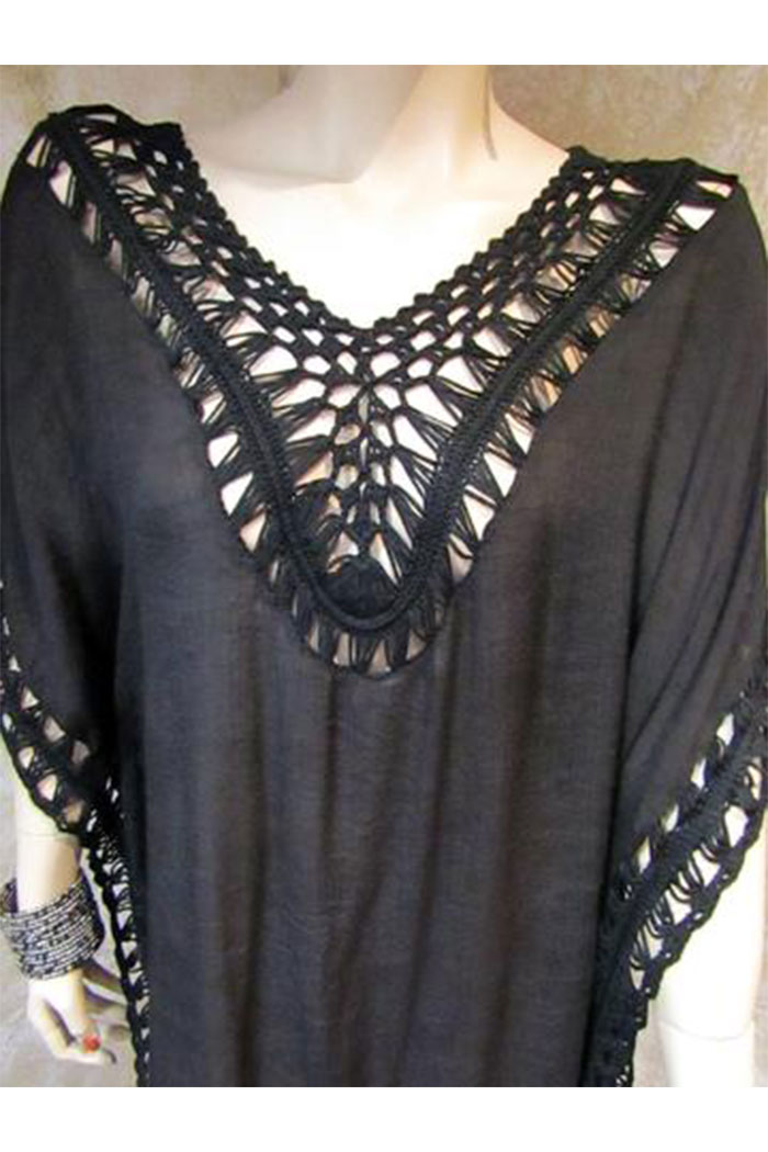 Black Crochet Trimmed Poncho