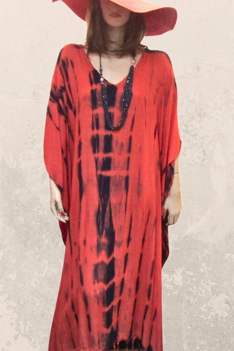 Tie Dye Kaftan - Coral/Navy