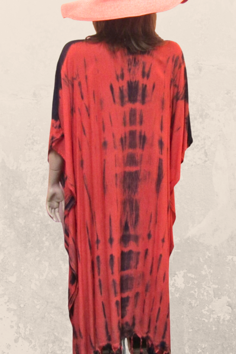 Tie Dye Kaftan - Coral/Navy