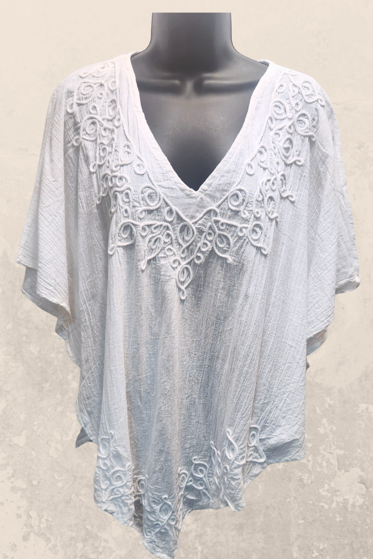 White Cotton Poncho Top