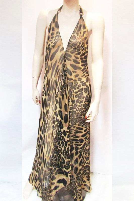 SHEER LEOPARD HALTER DRESS