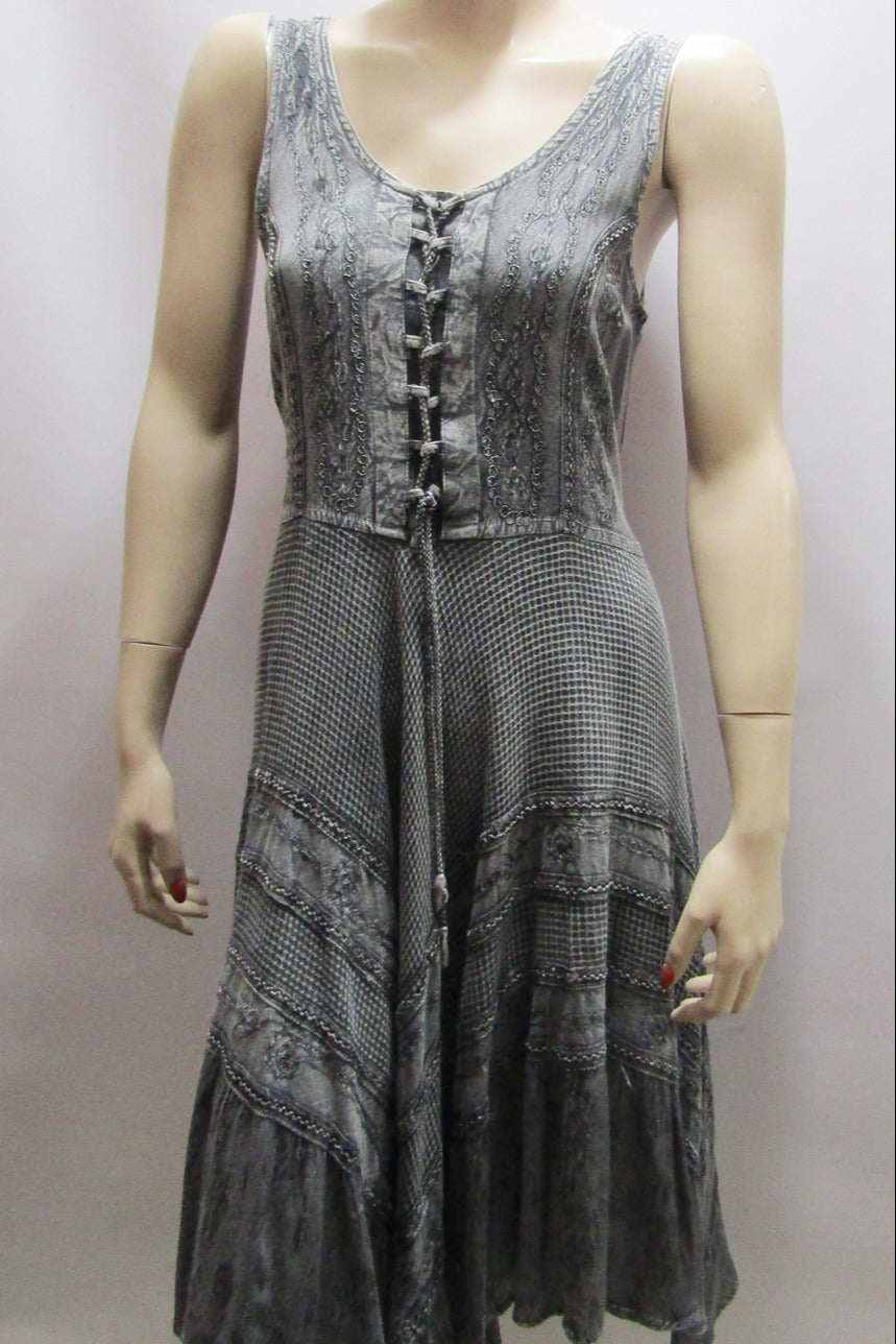 LACE-UP BODICE GREY SHORT DRESS