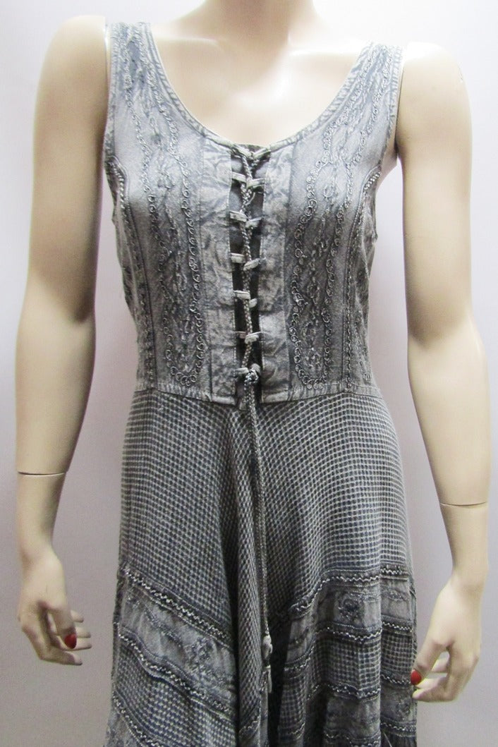 LACE-UP BODICE GREY SHORT DRESS