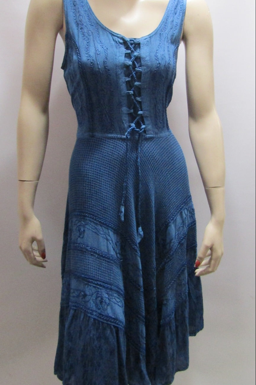 LACE-UP BODICE BLUE SHORT DRESS