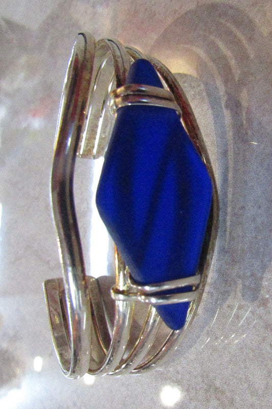 SILVERPLATE AND SEAGLASS CUFF BRACELET