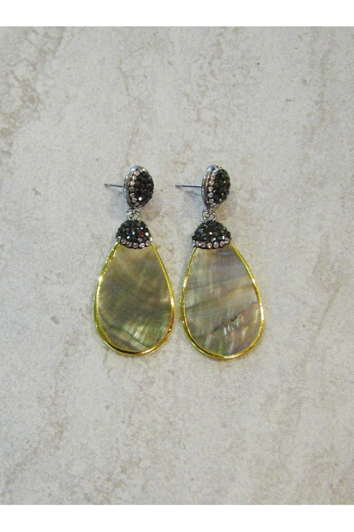 MOTHER OF PEARL & CRYSTALS TEARDROP EARRING