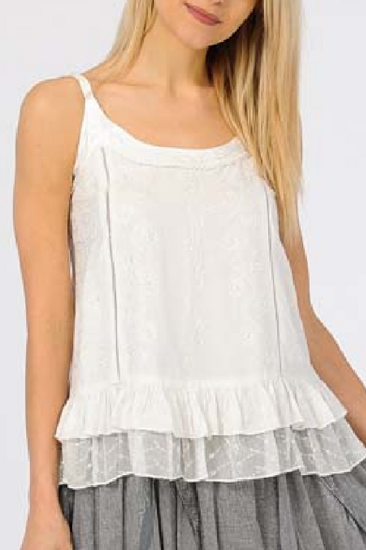 Embroidered Sandwash Tank Top - Natural White