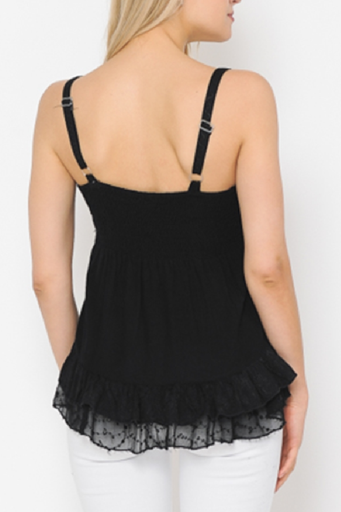 Embroidered Sand Wash Tank Top - Black