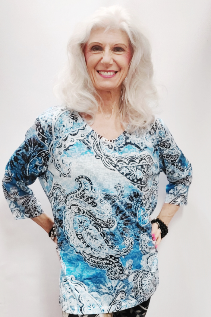 Blue Paisley Rhinestone Detailed Top
