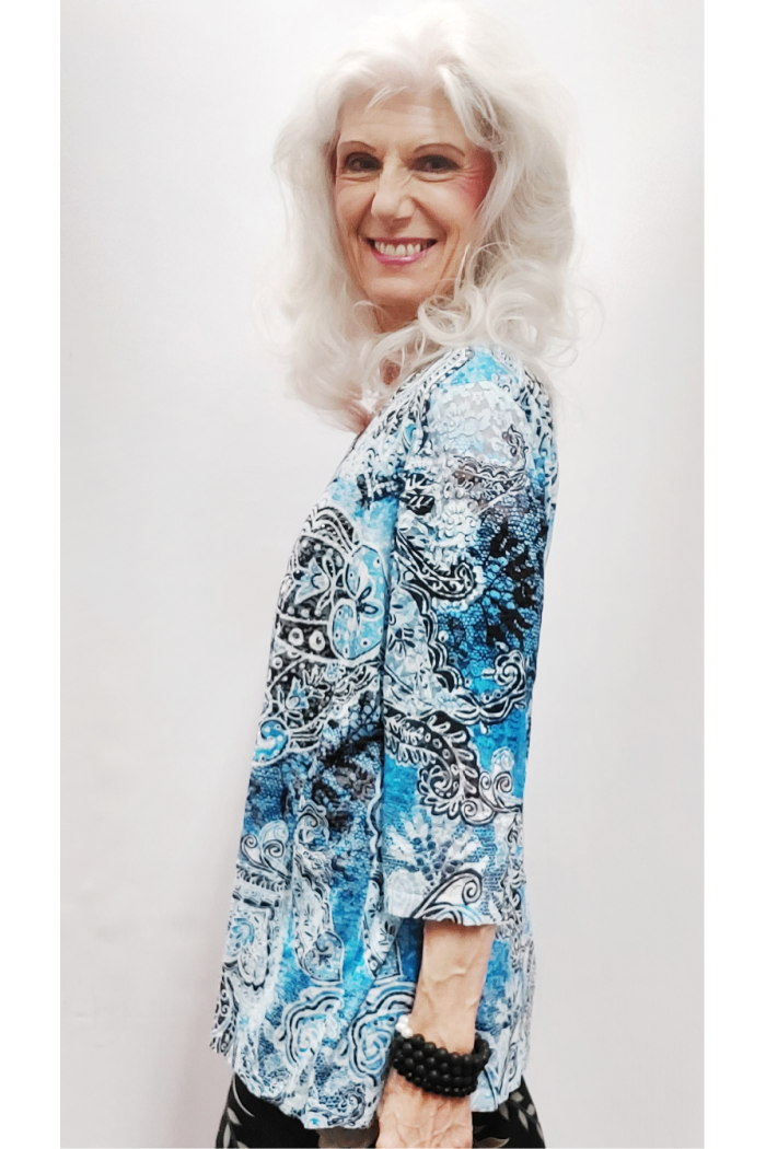 Blue Paisley Rhinestone Detailed Top