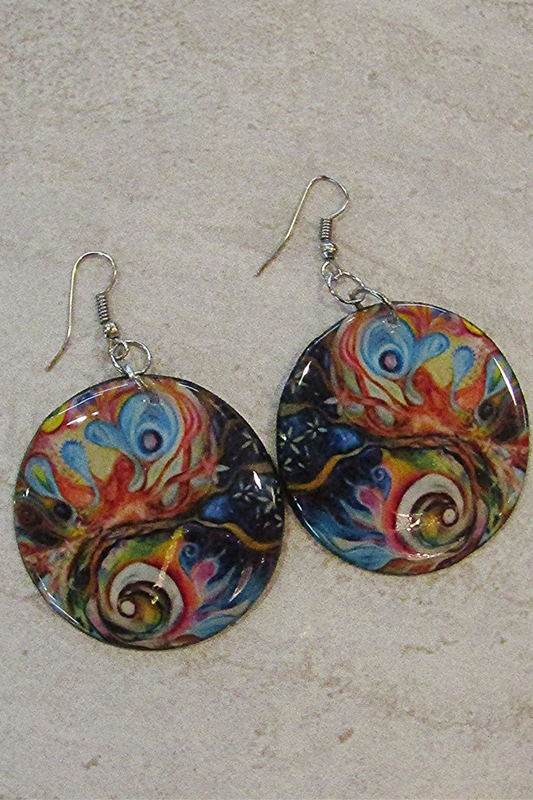 Hand Painted Round Drop Earring