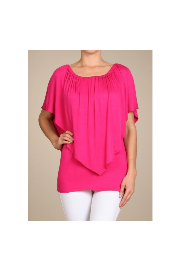 Convertible Elasticized Neckline Top - Fuchsia