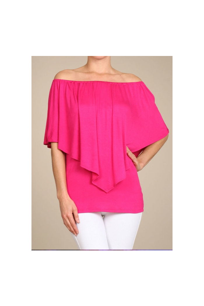 Convertible Elasticized Neckline Top - Fuchsia