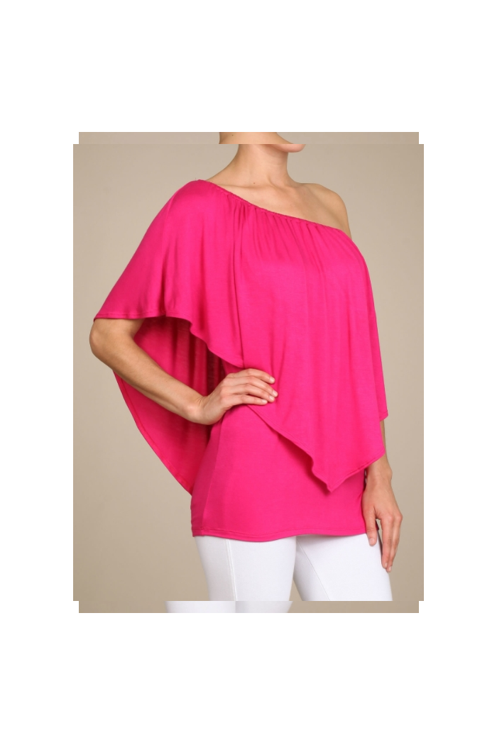 Convertible Elasticized Neckline Top - Fuchsia