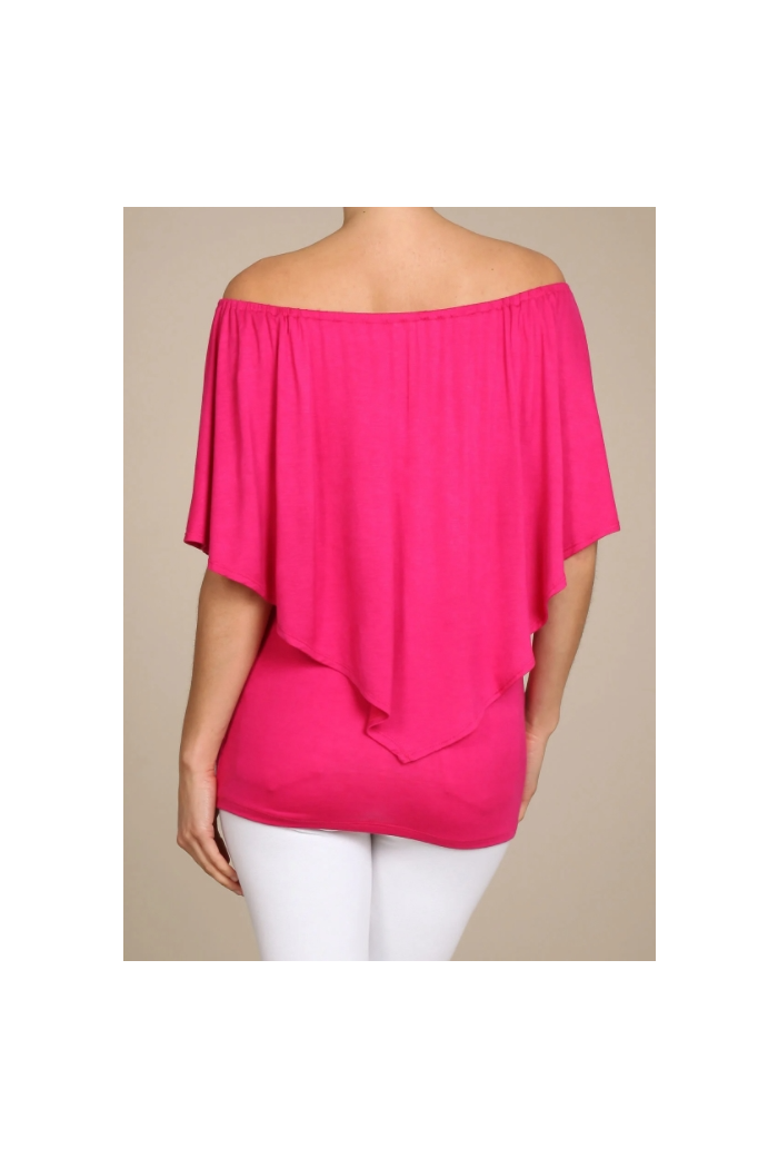 Convertible Elasticized Neckline Top - Fuchsia