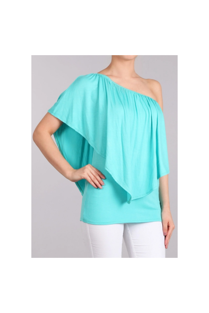 Convertible Elasticized Neckline Top - Mint