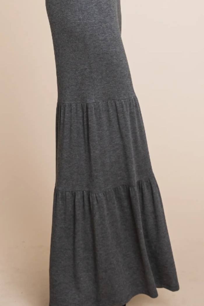 Gray Knit Tiered Ruffle Palazzo Pant