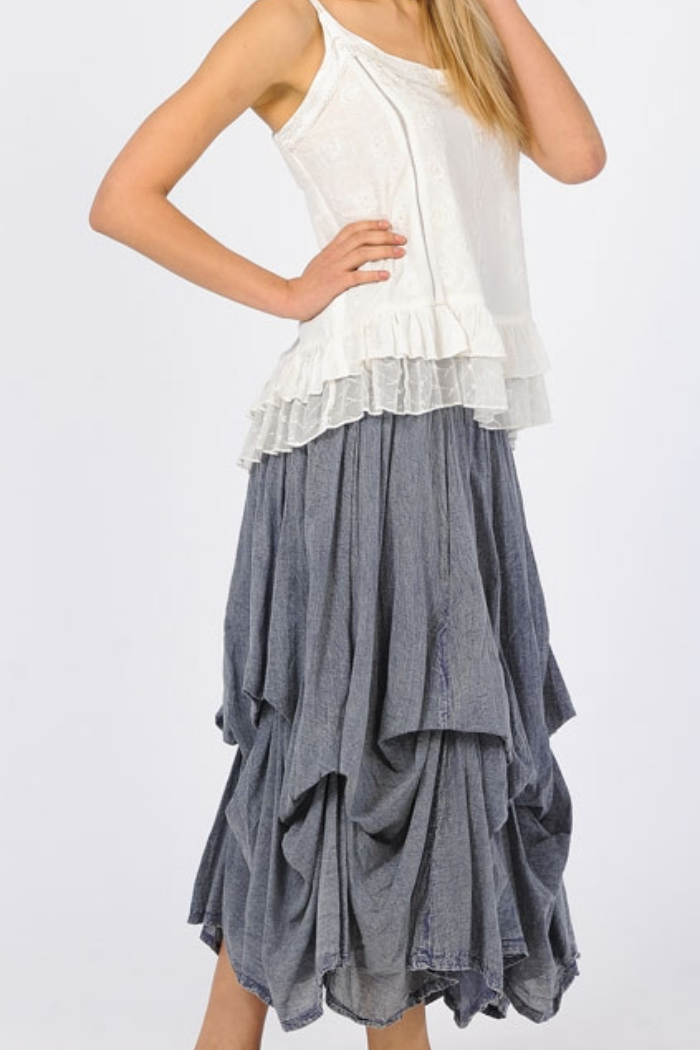 Cotton Bubble Maxi Skirt in Grey