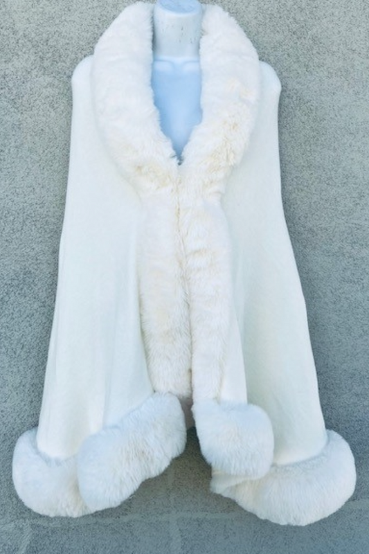 Ivory Faux Fur Trimmed Cape/Poncho