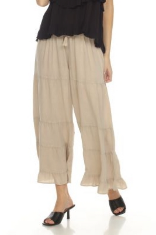 Rayon Tiered Pant in Sand Stone Wash