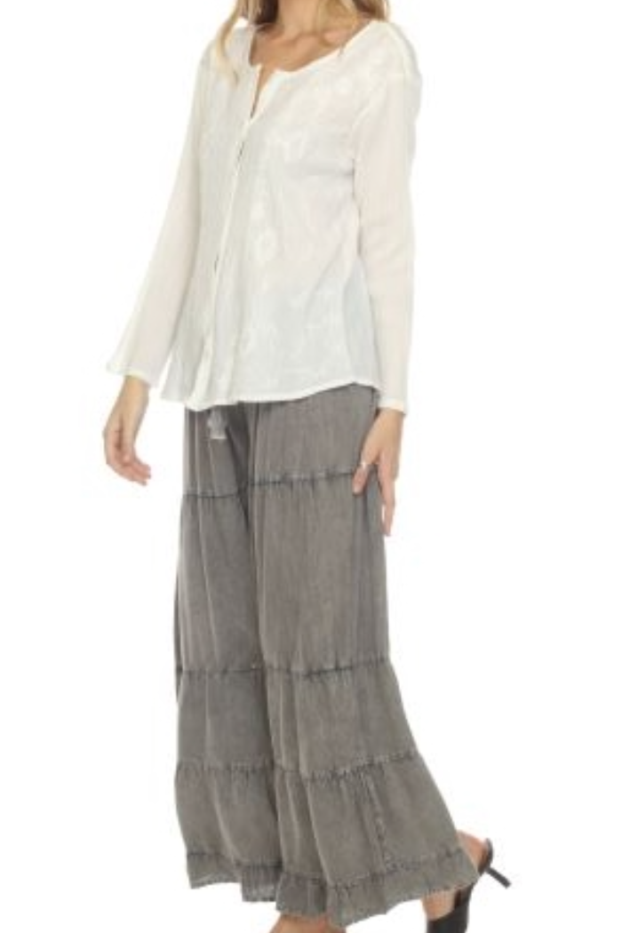 Rayon Tiered Pant in Grey Stone Wash